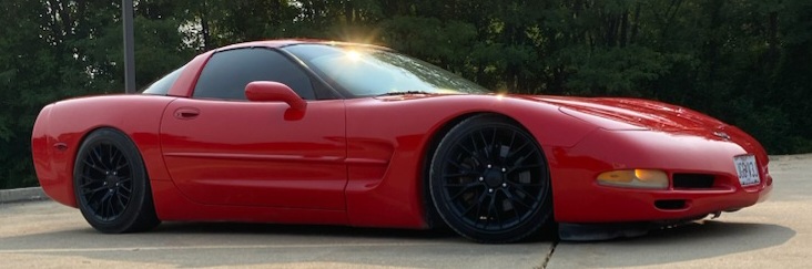 Red Corvette black wheels